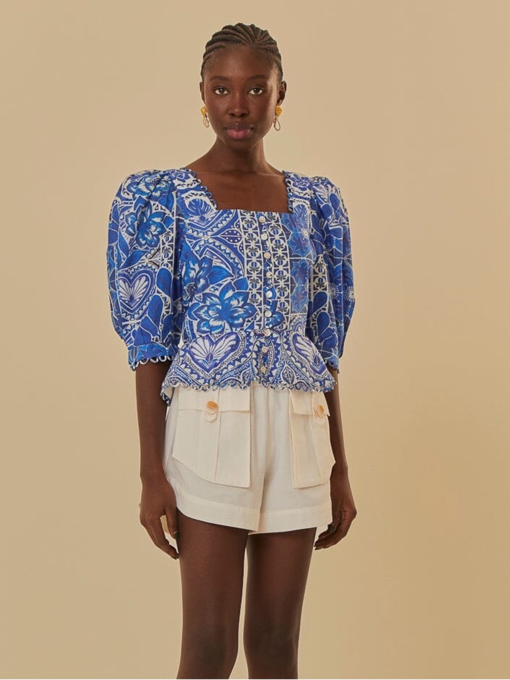 Farm Rio: Blue Tile Dream Short Sleeve
Blouse - Picture 5 of 10